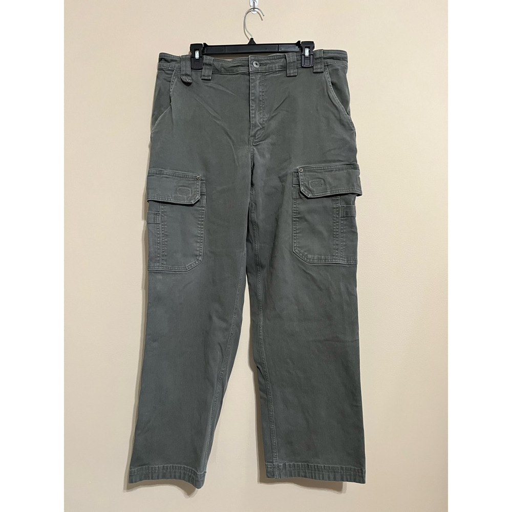 Duluth Trading Mens Cargo Pants Gray Stretch Relax Fit Pockets Workwear 38x32